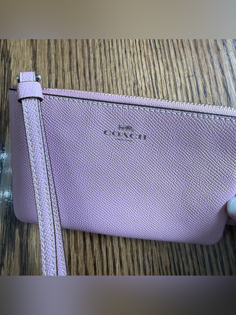 Coach Light Pink Wristlet Wallet, Gold  Logo and Strap Accent Mauve Corner Zip
